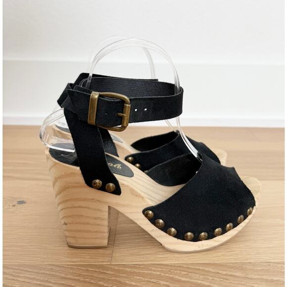 Free People Pasadena Black Suede Wood Ankle Wrap Platform Heel EU37 - Picture 4 of 9